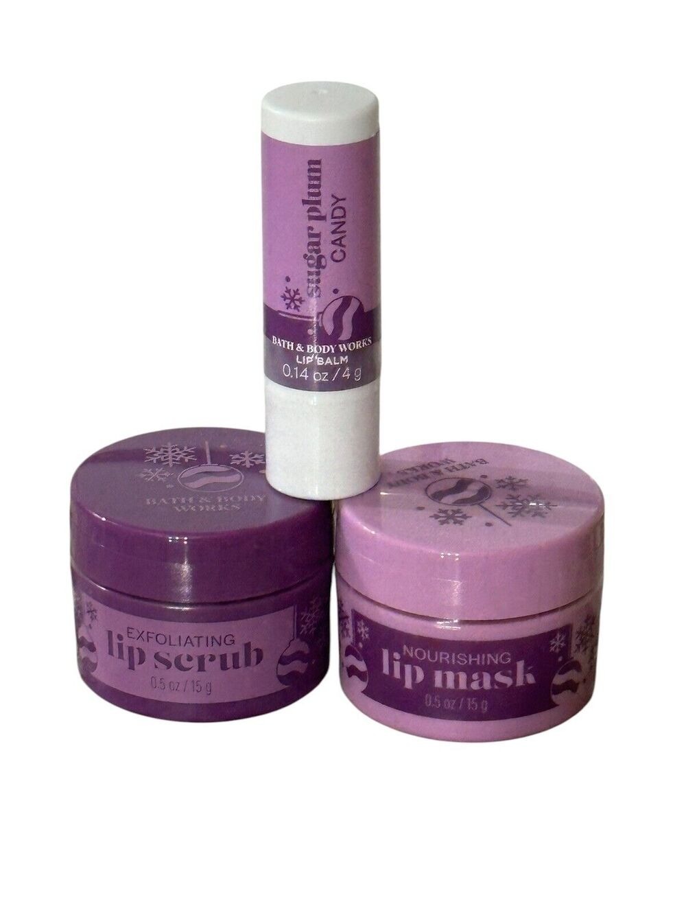 Bath & Body Works Sugar Plum Candy Nourishing Lip Mask Scrub Lip Balm 3 Piece